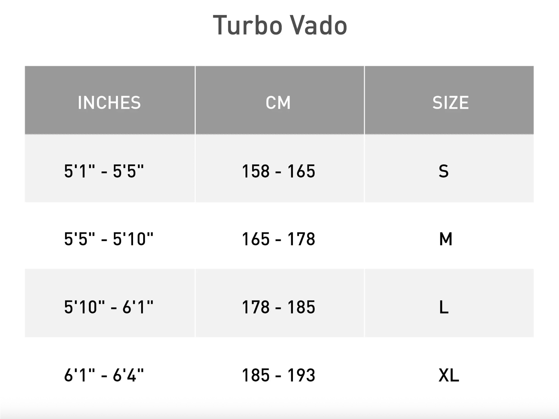 Specialized Vado 2026 Size Guides
