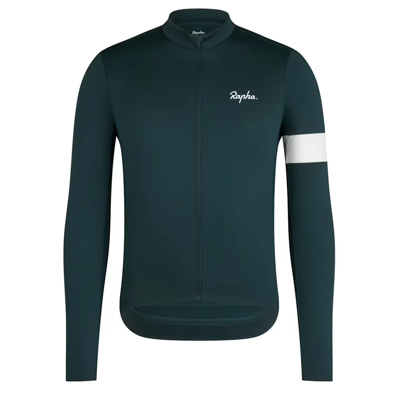 Rapha Men's Core Thermal Long Sleeve Jersey in Forest Green/White