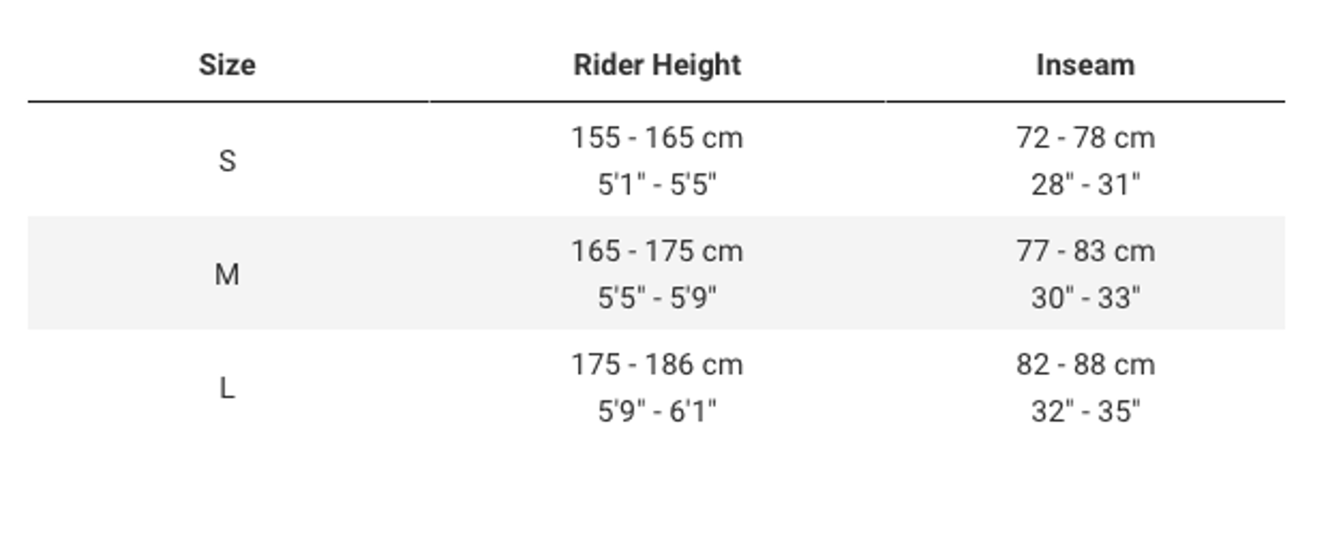 Diamont Zing Trip Size Guides