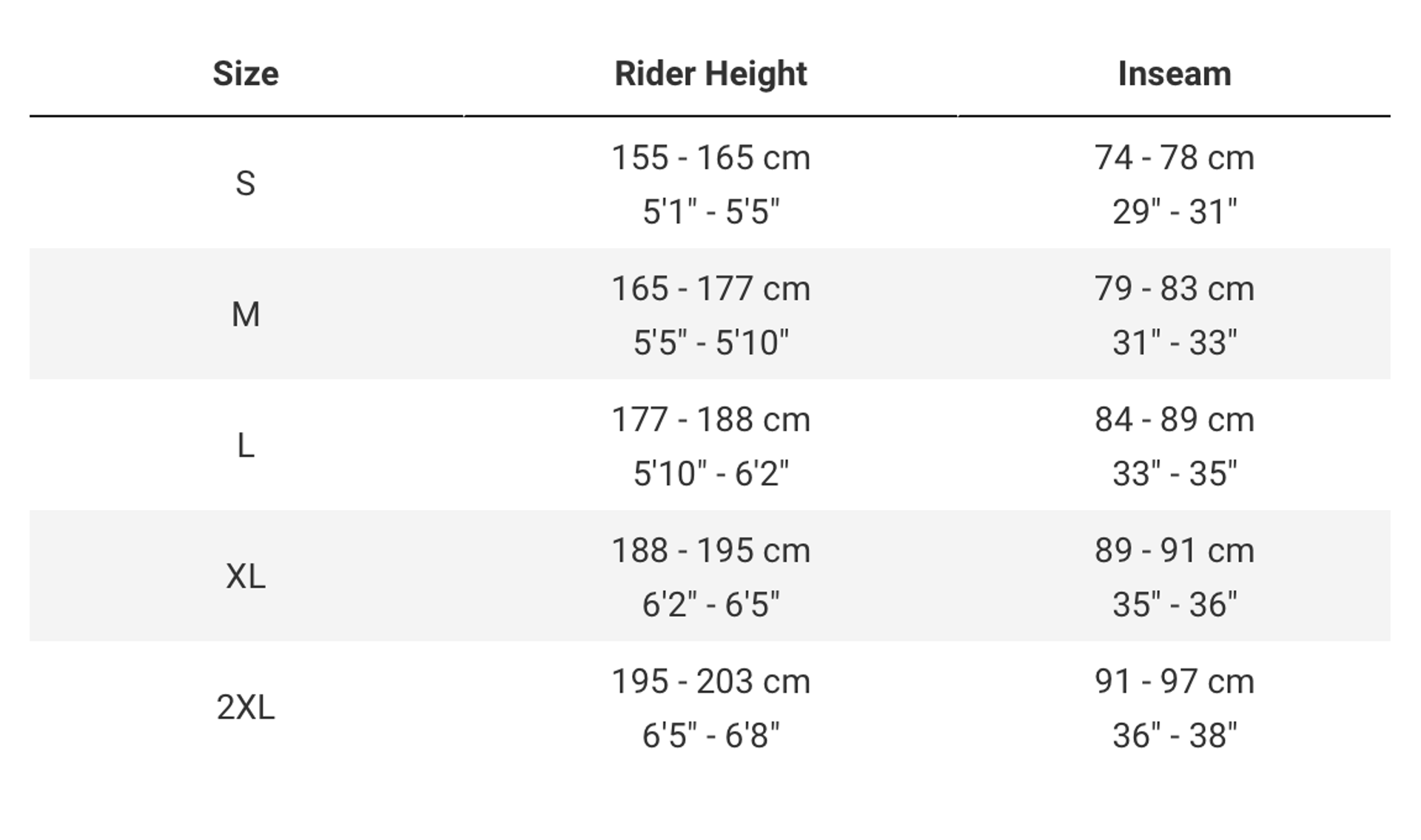 Trek Fuel+ LX Size Guides