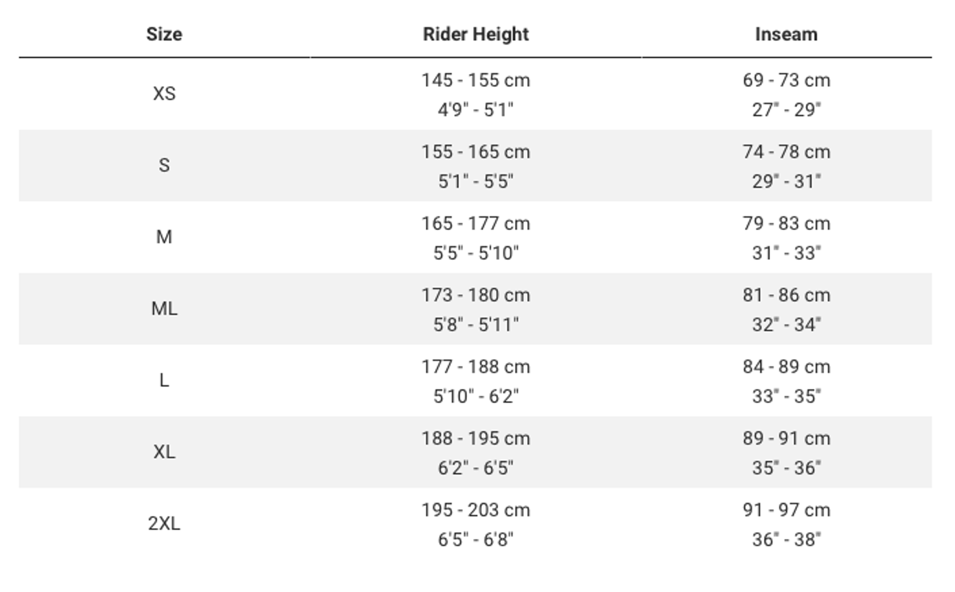 Trek Marlin Size Guides