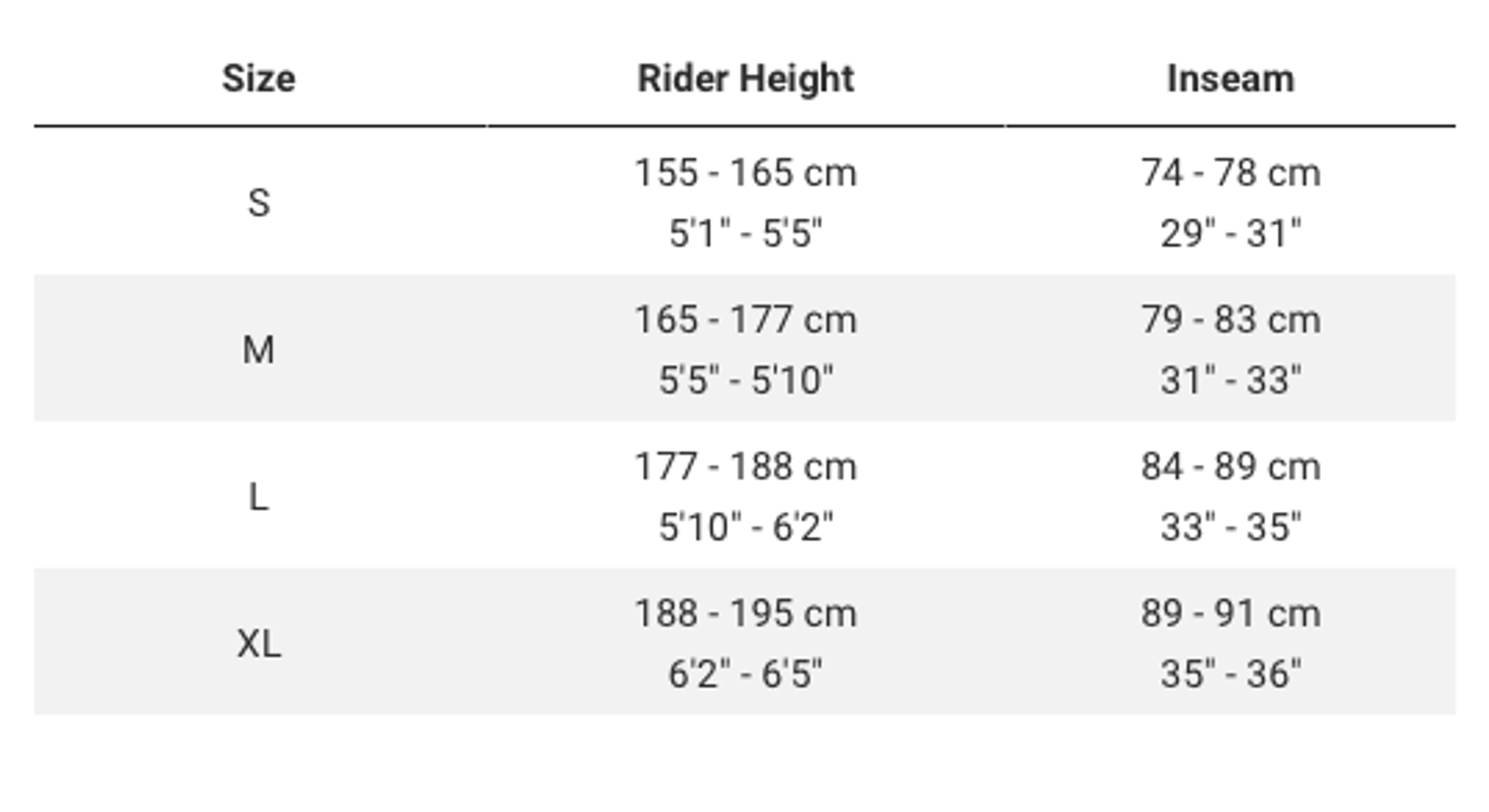 Trek Powerfly FS+ Size Guides