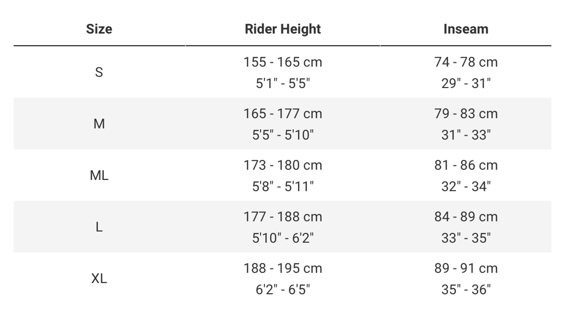 Trek Supercaliber Size Guides